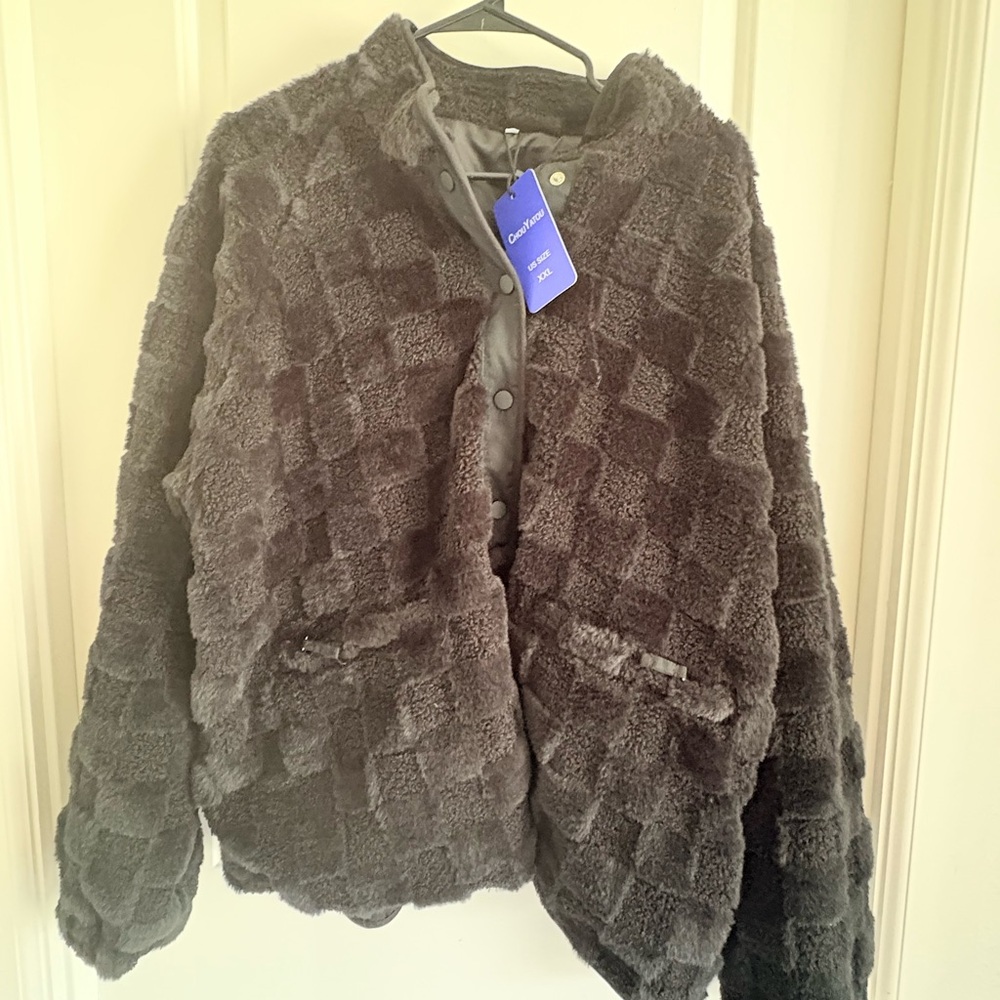 Cozy Plush Checkerboard Jacket in Black